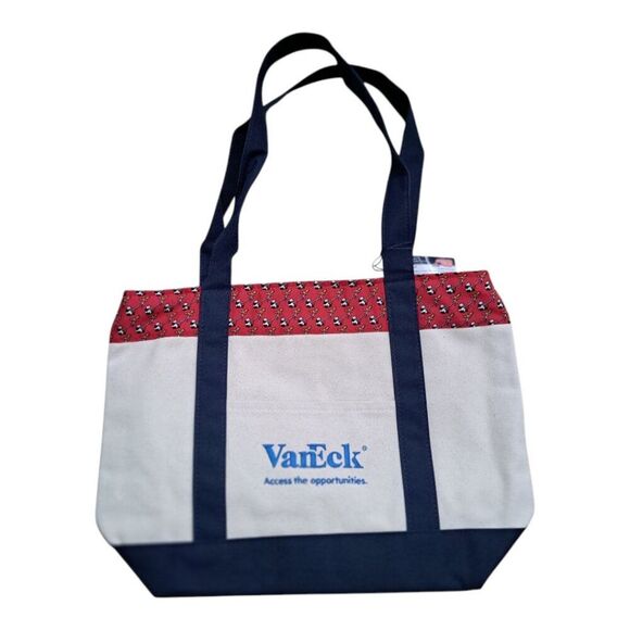 Vineyard Vines Canvas Shopping Travel Tote Red Vaneck Branded Large - Picture 2 of 7